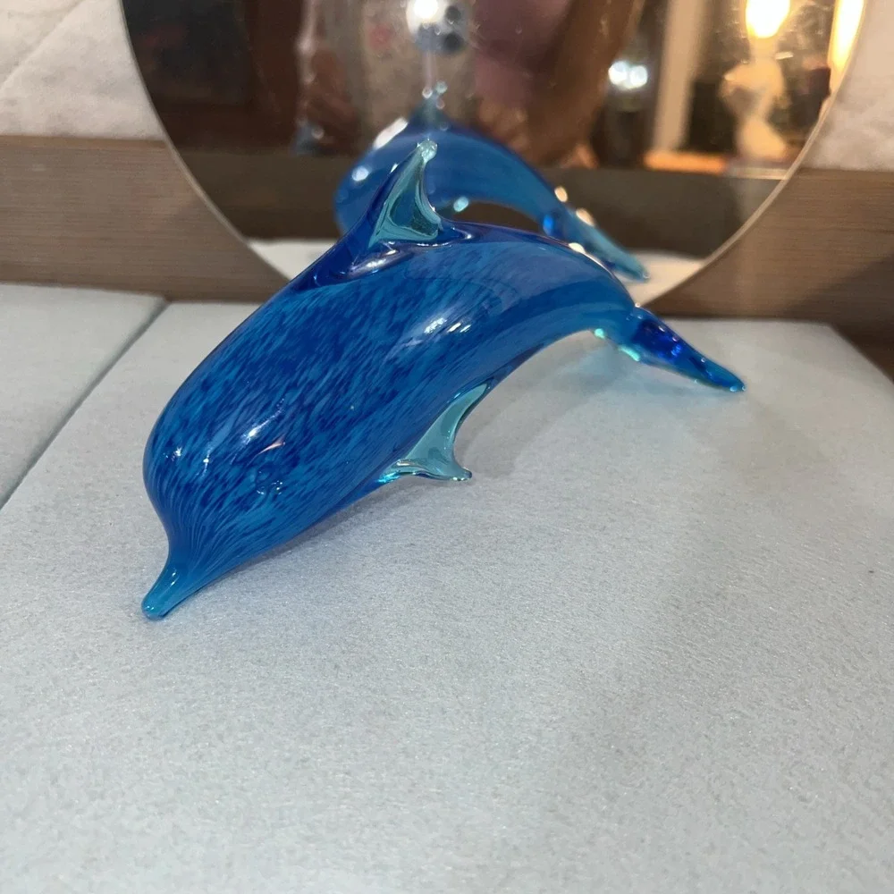BLUE GLASS JUMPING‎ DOLPHIN-Turquoise Blues-Table Decor-Ocean-Beach Decor